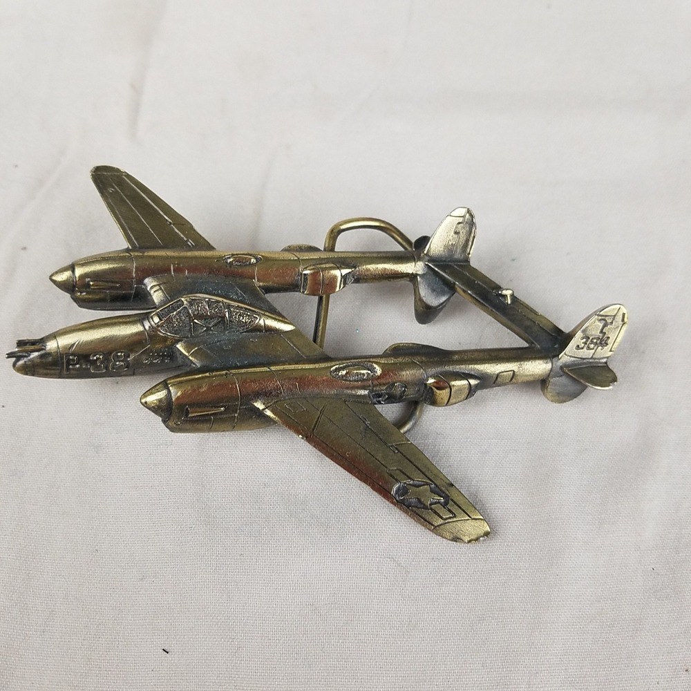 The Great American Buckle Co P-38 Lightning Belt Buckle Mens Gold 1980